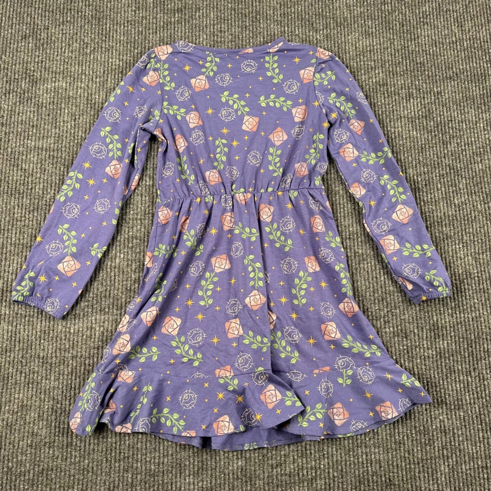 Disney Wish Girls Purple Floral Star Ruffle Faux Wrap Dress Large Long Sleeve - Picture 6 of 7